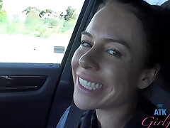 HD POV video of brunette Summer Vixen being fingerblasted in the car