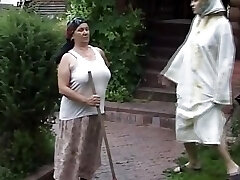 A sexy German granny and teenie getting their holes smashed by three weenies