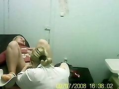 Hidden cam video of blonde doll on the gynecologist chair in the hospital