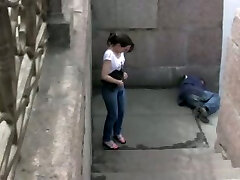 Kinky brunette amateur girl has been snooped when she pisses in public