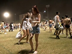 Hot Babe in a G-string and Topless in Public