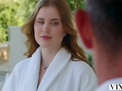 Red haired seductress Angelina enjoys a full body massage and passionate orgy