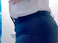 magnificent milf mexican latina hot secretary does a stripteace show from the bathroom of her office and shows her whole ass