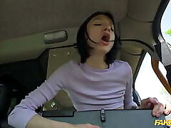 Fake Cab - Timid teen with short hair has her wet pussy pumped on the backseat of the taxi