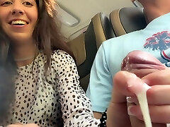 Risky public bus hand job with jism on russian babe's hand