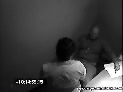 Hefty brunette girl gives a hard blowjob to her boss