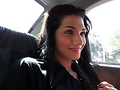 Picking up a horny transsexual bitch Camila Ramirez in the taxi
