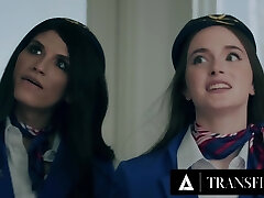 Lovely Busty Teen Stewardess Enjoys Gonzo Fuck-fest With Her Enthralling Brunette Shemale Colleague