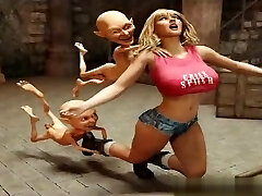 Two funny goblins catch busty blonde