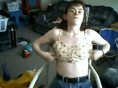 Fucking ugly four eyed chick shows her little tits for free