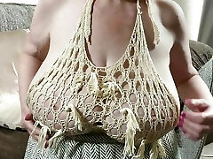 Mature Sally's ample boobs in a skimpy top which leaves nothing to the imagination
