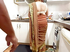 Indian Couple Romance in the Kitchen - Saree Sex - Saree lifted up, Caboose Slapped Boobs Press