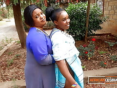 African Married MILFS All Girl Make Out In Public During Neighbourhood Soiree