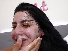 Submissive slutty babe gagging cock and getting spanked