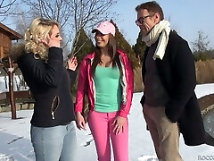 Fabulous and cute white chick agrees to get into sloppy gangbang action with guys