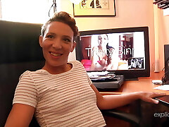 Pov casting of a crazy French MILF, anal dildo, rectal fist, huge squirt and blowjob