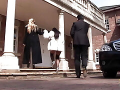 Huge-chested Carmella Bing sucking giant cock and getting hammer with a cute blonde milf at a sumptuous mansion