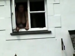 Heavy titted amateur spied on the nasty window voyeur porn
