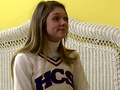 Uniform-clothed girly-girl teen with small tits getting her pussy licked