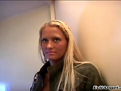 Tattooed blonde with natural mounds getting her anal plunged with toys