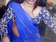 Indian Crossdresser in Blue Saree