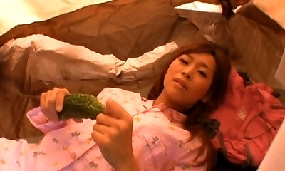 Food fetish flick of solo Japanese darling having fun - Akina