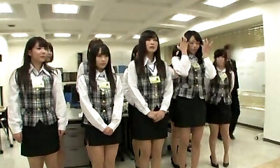 Nasty manager makes his secretaries glob their panties in the office