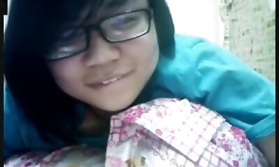 Nerdy asian nymph has cybersex with her bf on skype