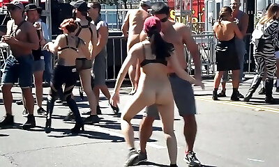 Nude slave in public fair