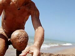 Alexa Cosmic shemale naked on the beach getting smalll pragnent girl with sand and swimming in the sea...