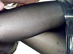 A girl in black pantyhose gets sperm on pantyhose. Super quality!