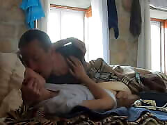 Cute Asian White Couple Foreplay with Romantic Kissing