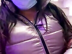 Desi bhabhi showing her boobs in her jacket in public place