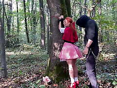 red ridding mature 60 wife in the forest