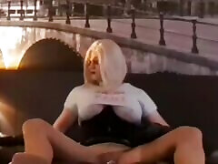 Blonde big-titted slut fucking herself on bed 2023