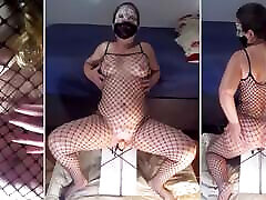 arab girls pisiing in fishnet catsuit, front and reverse doggystyle