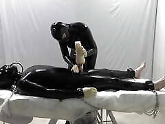 Mrs. Dominatrix and her experiments on a slave. Second angle. Full video