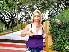Sol29x this naughty blonde showing off in the middle of a public square