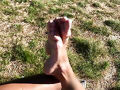 Foot play on asia breast and dick flash