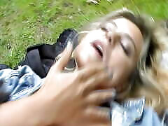 Cute perty china blonde gets double penetrated outdoors