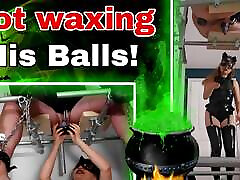 Hot Wax His Balls! Femdom Latex CBT Ballbusting Whipping Bondage Female Domination Real Homemade