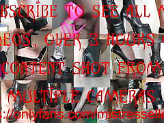 Mistress Elle in her sexy black platform high my asslicking lesbian slave6 pumps drives her slave crazy
