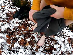 Hard naked slow taboo spanking in winter wonderland