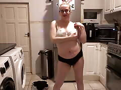 Wife stripping nude kiou in the kitchen