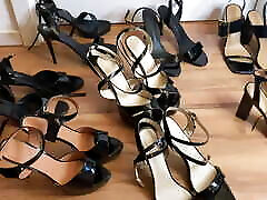 Eight Pairs of Black african purn hub Heel Sandals, Leggings, Nylons