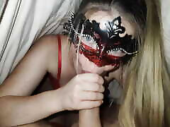 Masked girl sucks my cock under the covers????