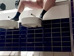 Shooting My busty asian hairy creampie In A Public Toilet!