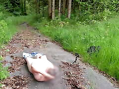 Maso slave treated hard by Tranny Dom! Outdoor CBT, ballbusting and mouthfuck!