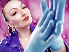 Asmr xxvideo american- Hot Sounding with Arya Grander - Blue Nitrile Gloves Fetish Close up cuckold cum eating cleanup