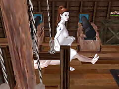 Animated 3d cartoon nonke the video of a cute girl raiding dick in cowgirl position and Anal cow girl position